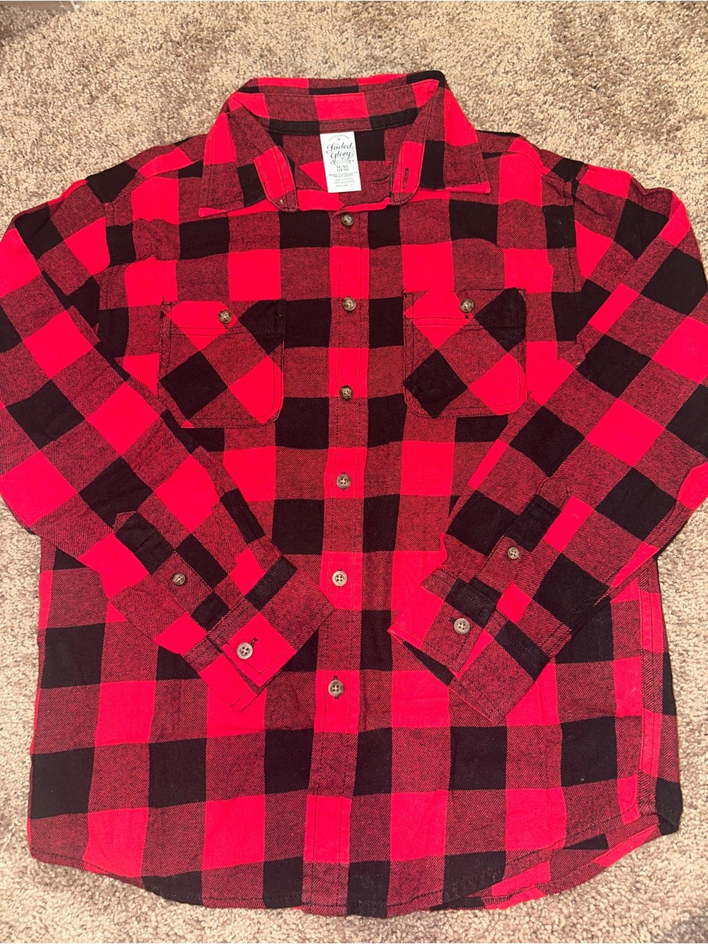 🌴3/$20 Faded Glory Red & Black Buffalo Plaid Button-Down Shirt